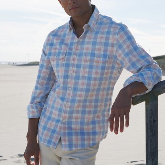 $165 Proper Cloth California Plaid Shirt XL Blue Rose Faded Cotton Long Sleeve - Picture 1 of 8